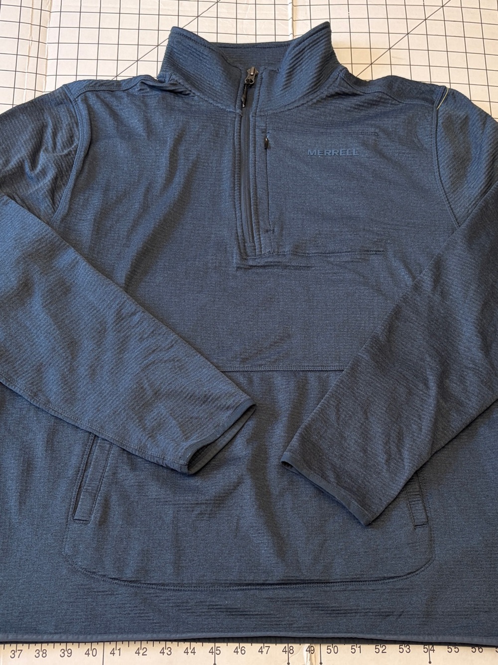 Merrell men's performance XL 1/4-zip pullover in a heathered dark blue color. - Picture 2 of 9